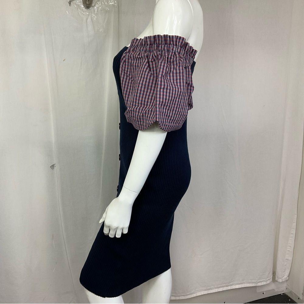 NEW Maeve By Anthropologie Navy Blue Rib Knit Short Puff Sleeves Sweater Dress M - Picture 7 of 13